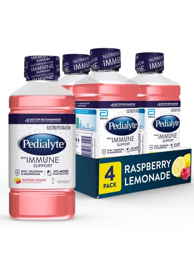 Pedialyte محلول إلكتروليت لدعم المناعة، مشروب ترطيب مع الزنك والسيلينيوم والمغنيسيوم، ليمون توت العليق، 1 لتر، عبوة من 4 - Image 1